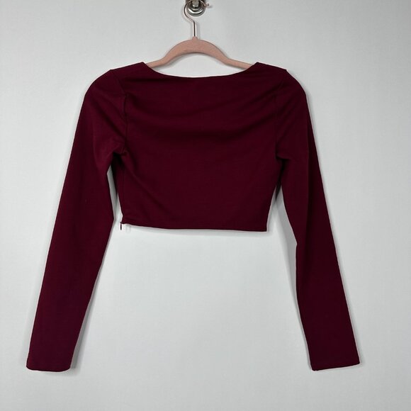 2/$30 Tobi Notched Long Sleeve Crop Top Wine XS #A0347 TRB2 - Picture 5 of 8